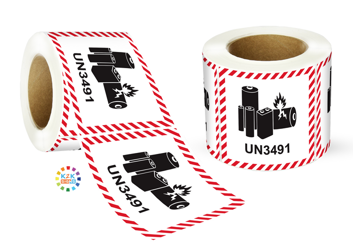 Lithium Battery Mark Labels UN 3491 - 120mm (W) x 110mm (H) Label Roll