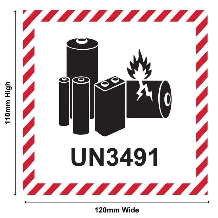 Lithium Battery Mark Labels UN 3491 - 120mm (W) x 110mm (H) Label Roll