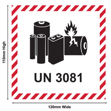 Load image into Gallery viewer, Lithium Battery Mark Labels UN 3081 - 120mm (W) x 110mm (H) Label Roll