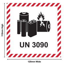Load image into Gallery viewer, Lithium Battery Mark Labels UN 3090 - 120mm (W) x 110mm (H) Label Roll