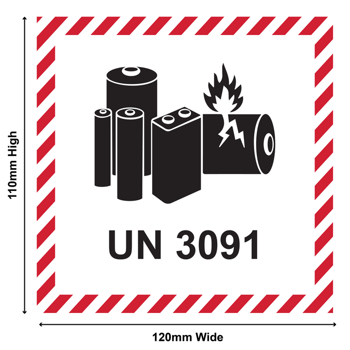 Lithium Battery Mark Labels UN 3091 - 120mm (W) x 110mm (H) Label Roll