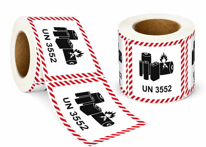 UN 3552 Battery Mark Labels Roll – 120mm x 110mm