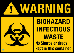 Warning - Biohazard Infectious Waste No Sharps Or Drugs Kept In This Container Sign