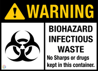 Warning - Biohazard Infectious Waste No Sharps Or Drugs Kept In This Container Sign