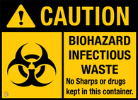 Caution - Biohazard Infectious Waste No Sharps Or Drugs Kept In This Container Sign