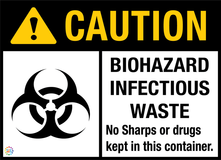 Caution - Biohazard Infectious Waste No Sharps Or Drugs Kept In This Container Sign