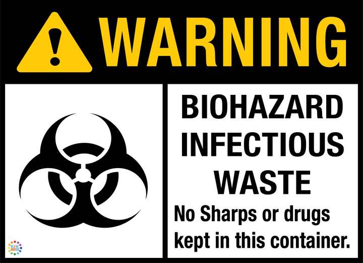 Warning - Biohazard Infectious Waste No Sharps Or Drugs Kept In This Container Sign