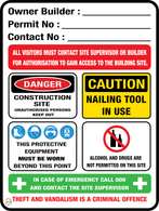 Danger Construction Site Owner Builder Sign