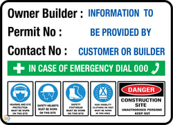 Owner Builder Construction Site Sign With Permit Number