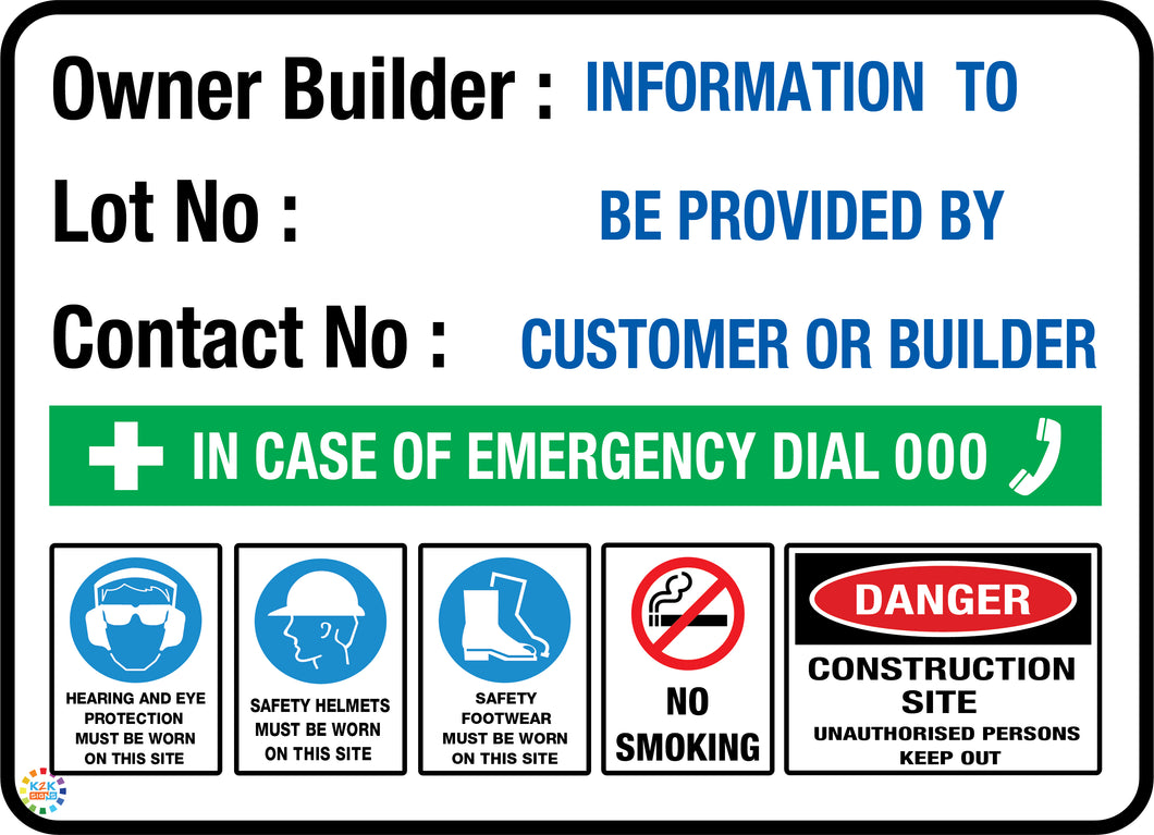 Owner Builder Site Sign With Lot Number