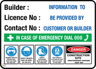 Builder Construction Site Sign With Licence Number Sign