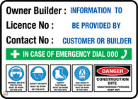 Owner Builder Site Sign With Licence Number Sign