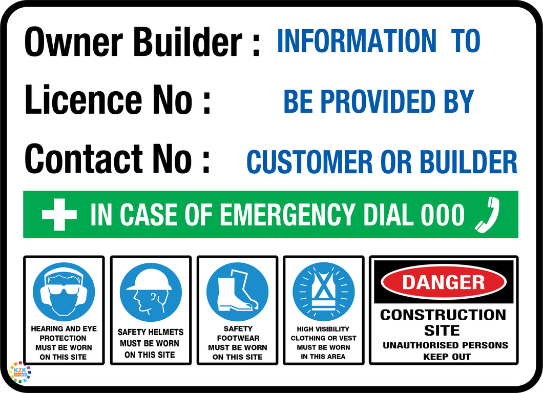 Owner Builder Site Sign With Licence Number Sign