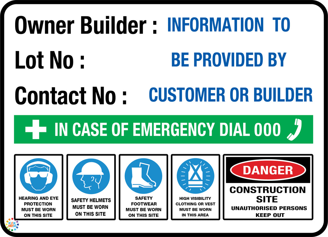 Owner Builder Site Sign With Lot Number