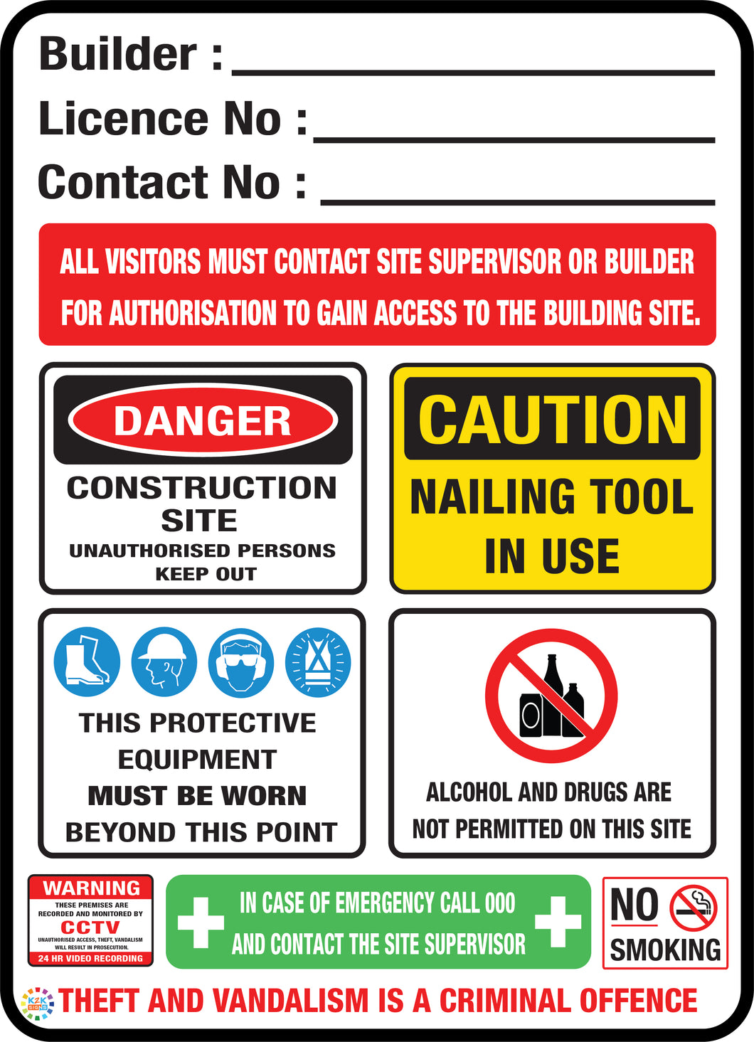 Building Site Construction Sign With Licence Number Sign