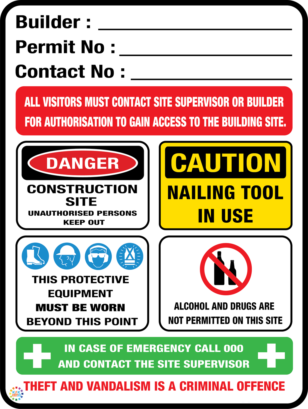 Building Site Construction Sign With Permit Number Sign