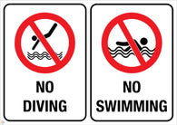 No Diving - No Swimming Signs