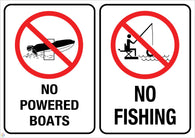 No Powered Boats - No Fishing Sign