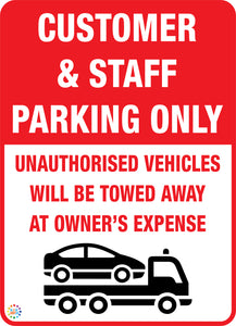 Customer & Staff Parking Only Sign