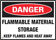 Danger<br/> Flammable Material Storage<br/> Keep Flames And Heat Away