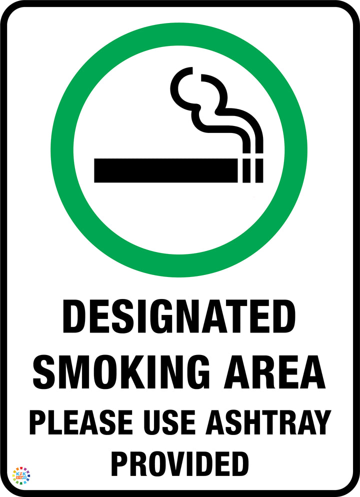 Designated Smoking Area - Please Use Ashtray Provided sign