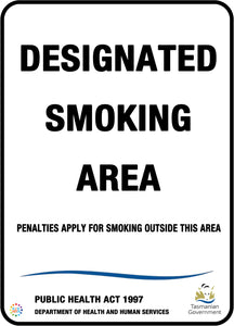Designated Smoking Area - White & Black Sign