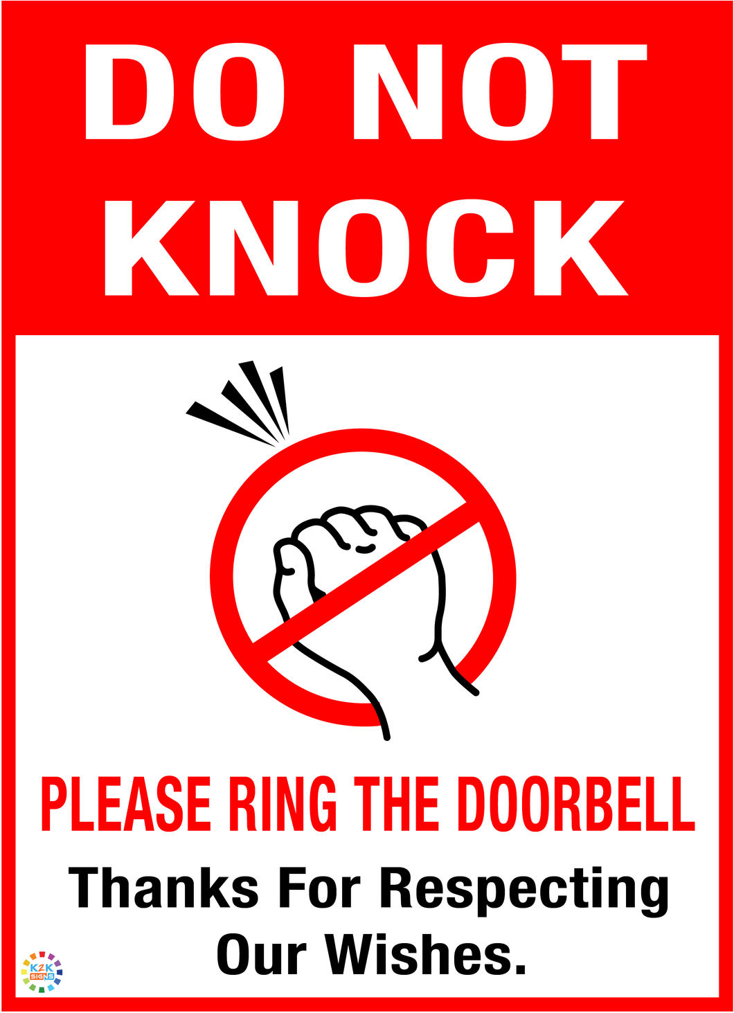 Do Not Knock - Please Ring The Doorbell Sign