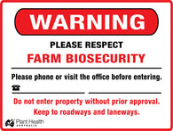 Warning Please Respect<br/> Farm Biosecurity