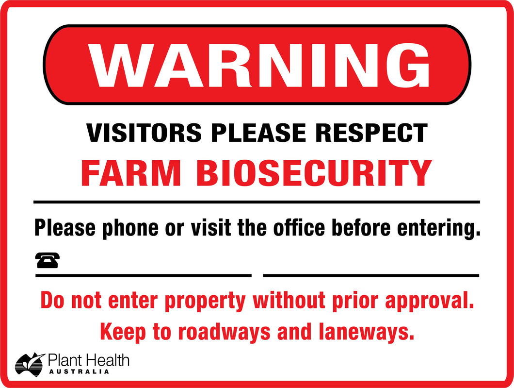Warning Visitors Please Respect Farm Biosecurity