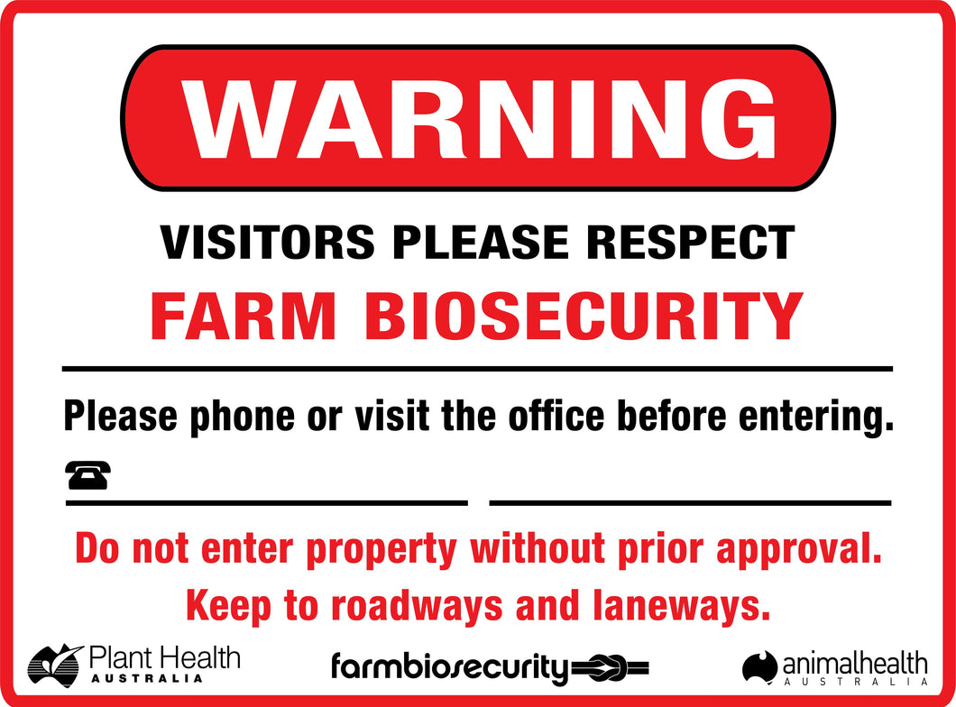 Warning Visitors Please Respect Farm Biosecurity Sign