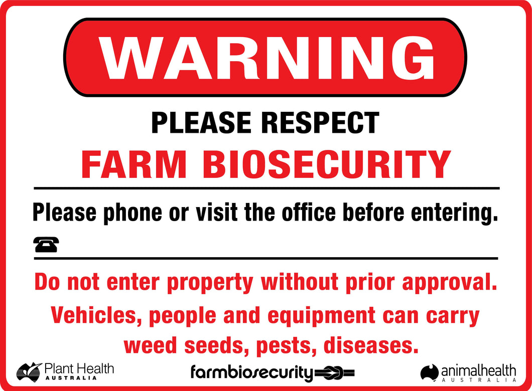 Warning Please Respect<br/> Farm Biosecurity