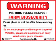 Warning Visitors Please Respect Farm Biosecurity Sign