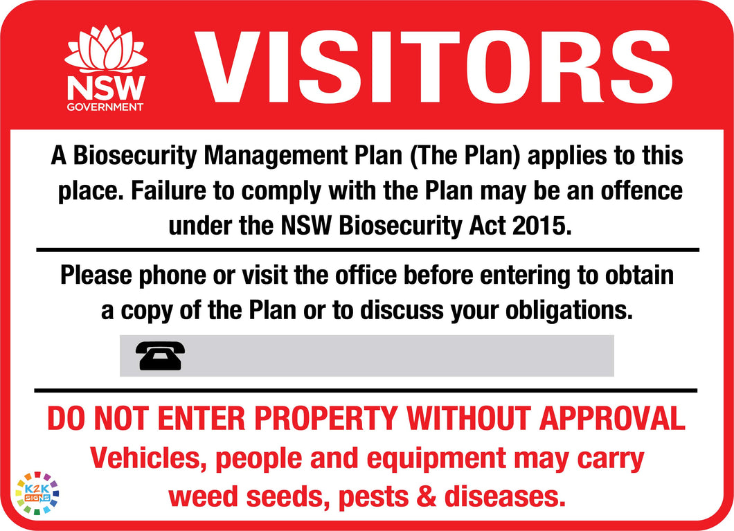 Visitors - A Biosecurity Management Plan Applies To This Place Sign