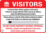 Visitors- A Control Order Applies To This Place Sign