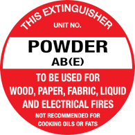 Fire Extinguisher ID Marker Powder AB(E) Sign