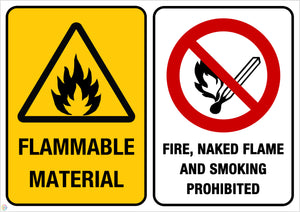 Flammable Material - Fire, Naked Flame And Smoking Prohibited Sign