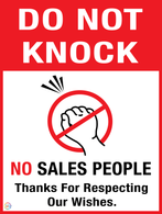Do Not Knock - No Sales People Sign