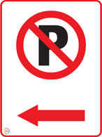 No Parking (Left Arrow) Sign