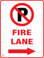 No Parking Fire Lane (Right Arrow) Sign