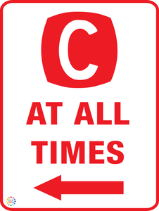 Clearway At All Time (Left Arrow) Sign