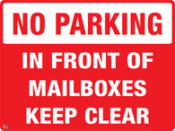 No Parking In Front Of Mailboxes Keep Clear Sign