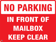 No Parking In Front Of Mailbox Keep Clear Sign