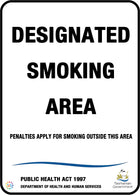 Designated Smoking Area - White & Black Sign