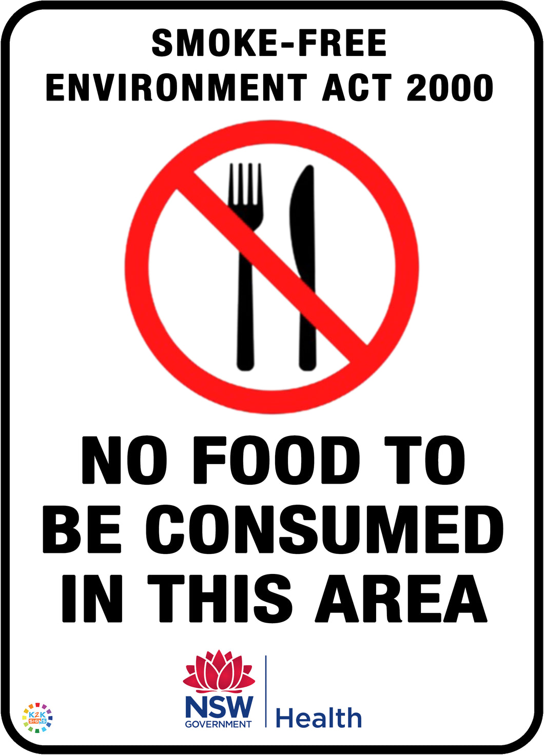 No Food To Be Consumed In This Area Sign