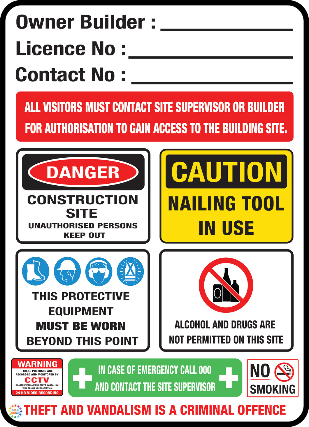 Owner Builder Construction Site Sign