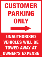 Customer Parking Only (Right Arrow) Sign