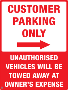 Customer Parking Only (Right Arrow) Sign
