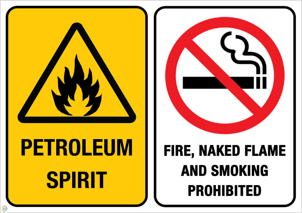 Petroleum Spirit - Fire, Naked Flame And Smoking Prohibited Sign