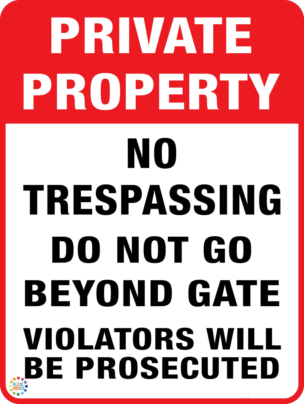 Private Property -  No Trespassing Do Not Go Beyond Gate Sign