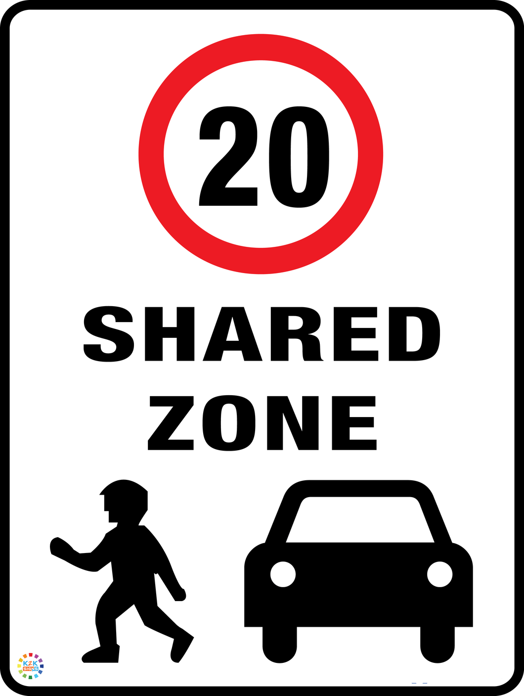 Shared Zone - Speed Limit 20 Kph Sign